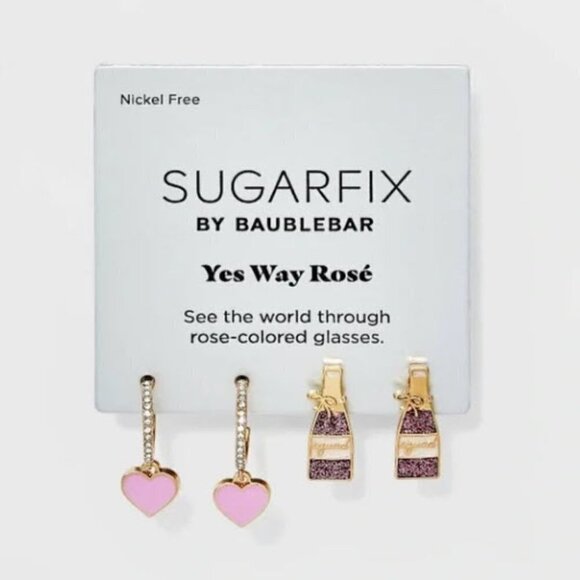 4/$20 Baublebar Yes Way Rose Earring Duo Sugarfix Heart Wine Squad Pink Gold - Picture 3 of 6